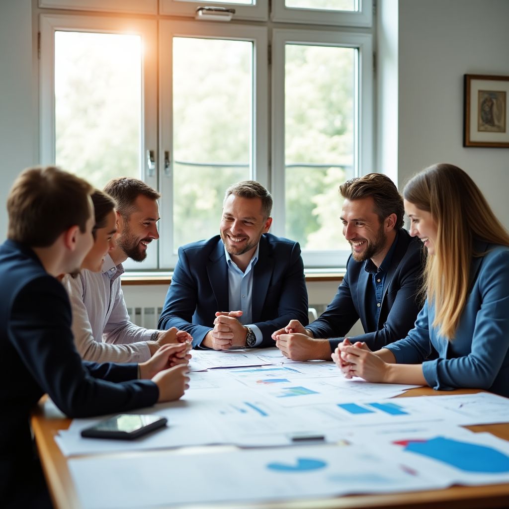 Equipo discutiendo estrategia financiera